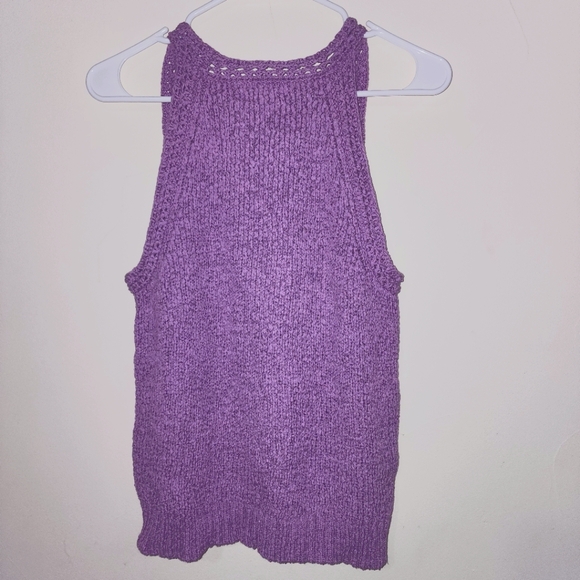 J. Crew Purple Sleeveless High Neck Textured Pointelle Sweater Tank Sz: Medium - Picture 2 of 5